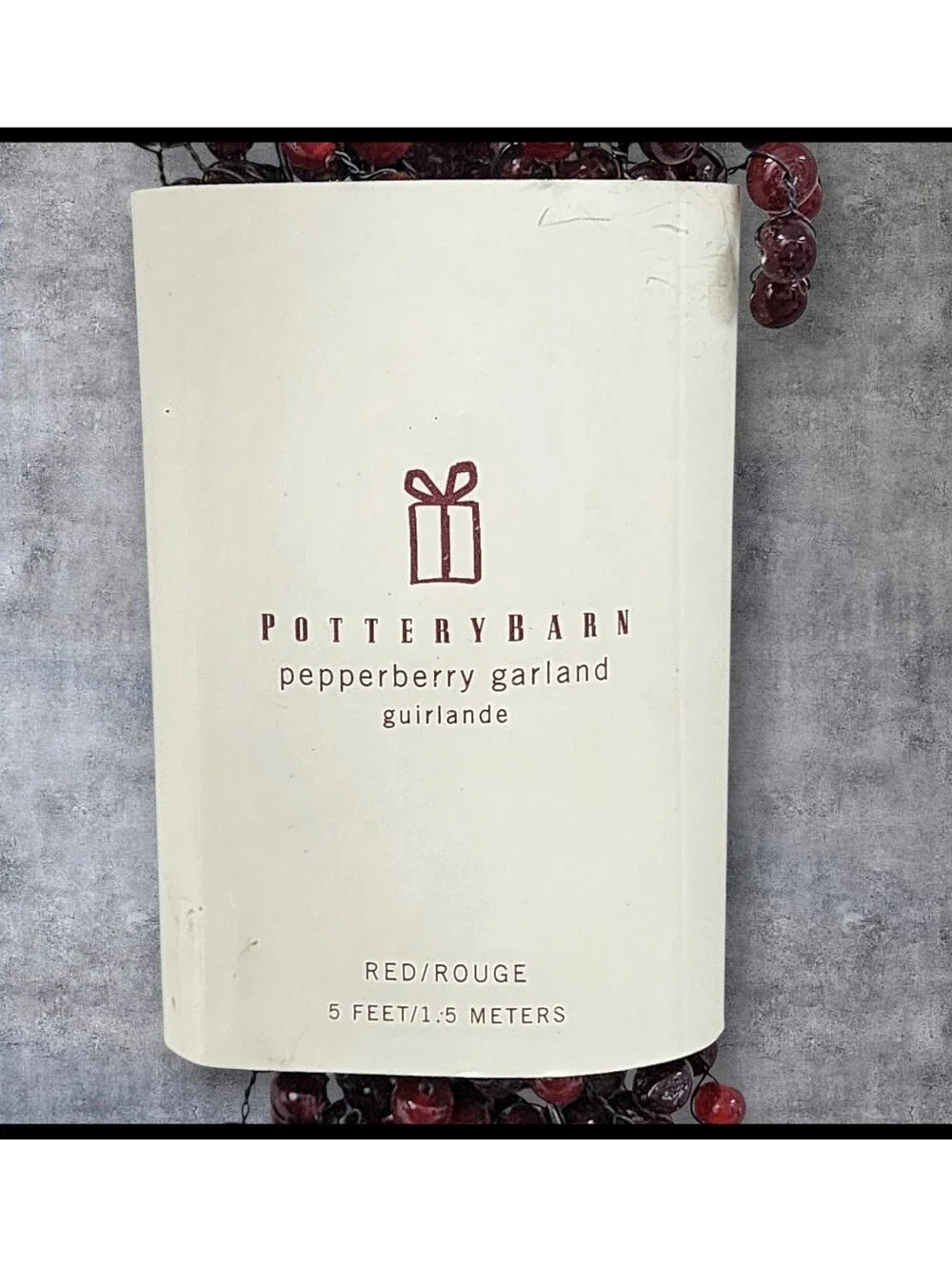 NWT Rare Vintage Pottery Barn Pepperberry Glass Bead Garland 5 Feet Red NIP NEW